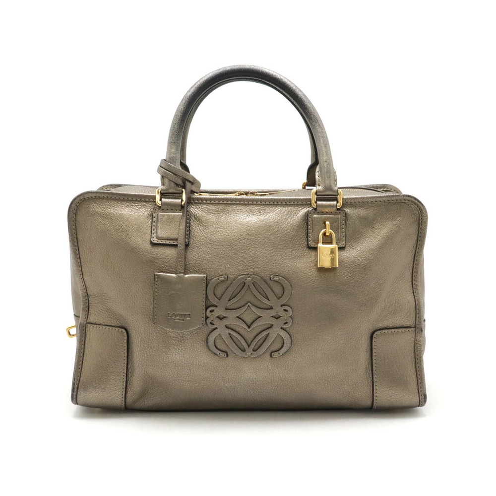 Loewe Amazona Anagram Handbag Boston Bag Leather Metallic Khaki Green